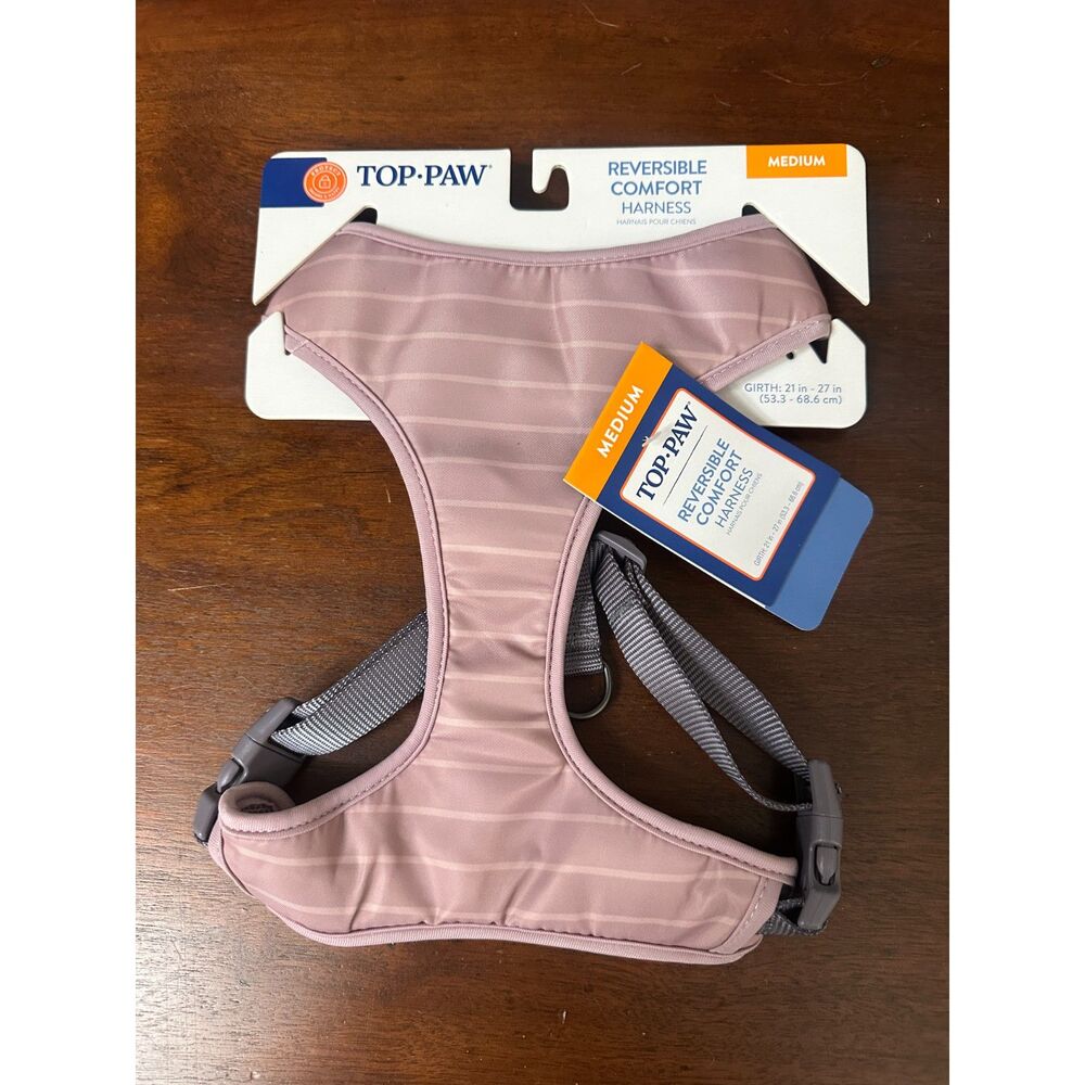 Top Paw Reversible Comfort Dog Harness Size Medium Pink Mauve Striped NWT